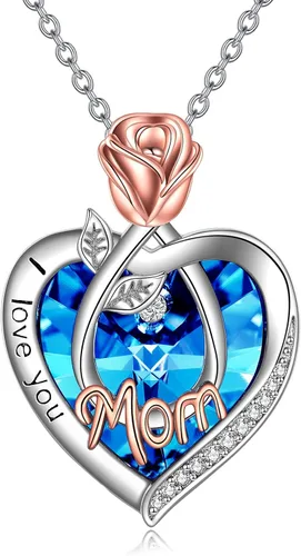 Vista 32 de Joyería de plata esterlina 925 para mujer, collar con pendiente de flor y corazón de cristal, para cumpleaños, regalos para mamá, abuela, esposa 01