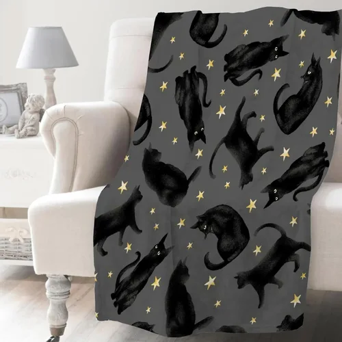 Vista 12 de Khumbhira Manta de estrellas de gatos negros, regalos lindos para niños y niñas, decoración de gatitos, manta de franela suave y ligera, ropa