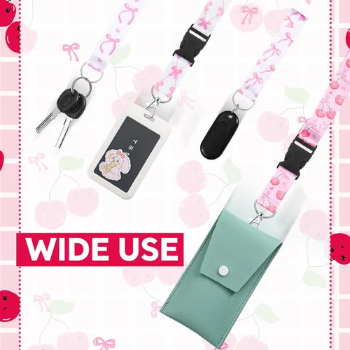 Vista 4 de Fainne 10 piezas de cordones rosa con moño, cordones lindos en masa para llaves, insignias de identificación, estudiantes, niños, niñas, colgantes