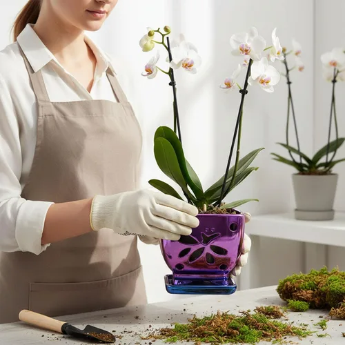 Vista 6 de Macetas de orquídeas con agujeros cuadrados de cerámica para orquídeas de Púrpura