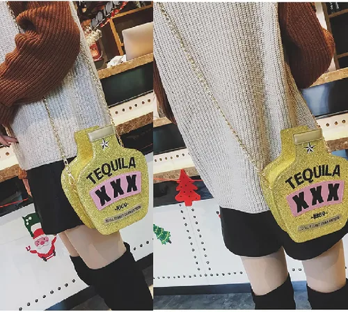 Vista 5 de Fozehlad Women Cute Sequins Crossbody Bags Tequila Bottle Shaped Shoulder Handbags Elegant Evening Purse for Girls
