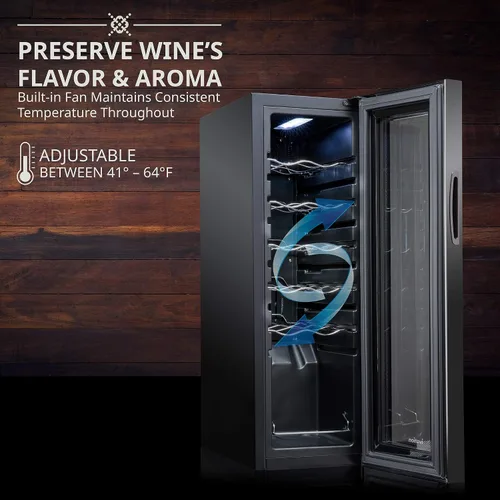Vista 2 de Ivation Refrigerador de vino con compresor de 12 botellas con cerradura, refrigerador de bodega independiente grande, 41f-64f con control de Negro