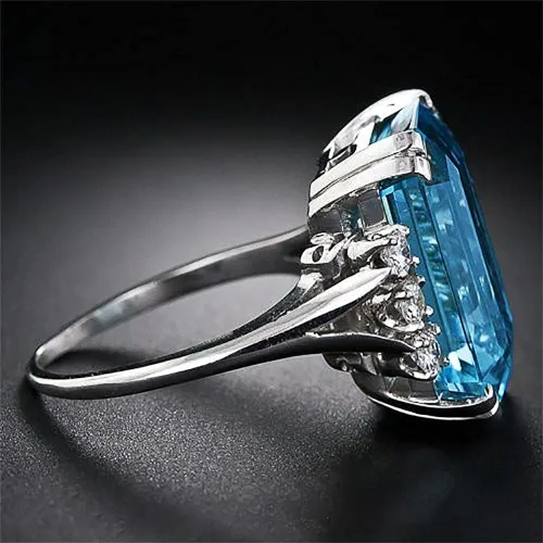 Vista 5 de Anillo de Plata de Ley 925 Brillante con Gemas de Diamante Completo Anillo de Circonia Cúbica Azul Anillos CZ Diamante Anillo de Múltiples Filas
