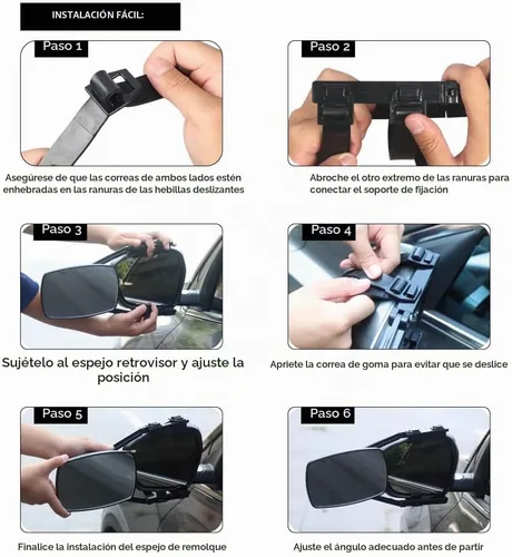 Vista 6 de Espejos universales de remolque con clip, espejos extendidos para remolque, rotación de 360 grados, espejo de remolque ajustable, negro, 2 piezas