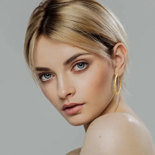 Vista 3 de Gold Hoop Earrings for Women, 14K Gold Earrings, Thick Gold Hoop Earrings for Women Gold 14K, Gorgeous and Solid Line Cutting Design, Gold Earrings