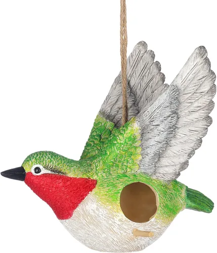 Vista 5 de BAYN Casa de pájaros para exterior, colgante hecho a mano de resina para colibríes, casas para pájaros al aire libre, pájaro azul, rechino, casas