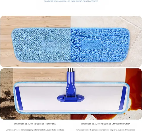 Vista 2 de Mopa profesional de microfibra de 45,7 cm para limpieza de pisos, fregona plana con mango de acero inoxidable, 4 almohadillas lavables reutilizables