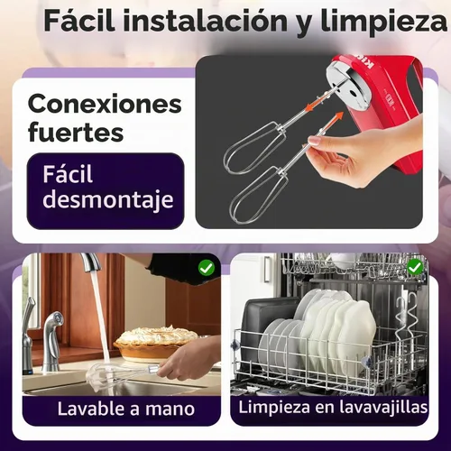 Vista 6 de 5 accesorios para batidora de mano, batidores profesionales de repuesto para batidoras de mano, ganchos de batidor y masa, batidores de repuesto