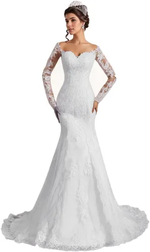 Vista 48 de Vestido de novia formal sin tirantes con encaje, largo de sirena para mujer 2019 WD162