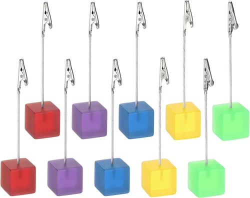 Vista 8 de PATIKIL Soporte para tarjetas de resina, 10 soportes para fotos de escritorio con clip, soportes para números de mesa, base de resina para fotos