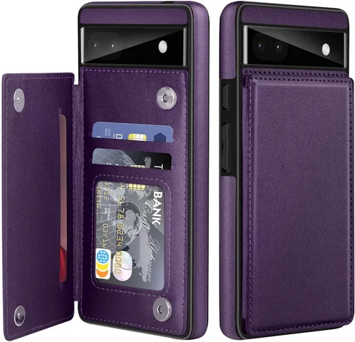 Vista 11 de Bizzib para Google Pixel 6A Funda de cuero tipo cartera con tarjetero, cubierta tipo libro con pata de pie, cierre magnético, funda protectora a