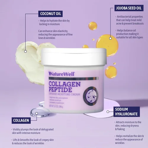 Vista 3 de NATURE WELL Crema péptida de colágeno para cara, cuerpo y manos, hidratante reafirmante para piel crepey, loción hidratante antienvejecimiento