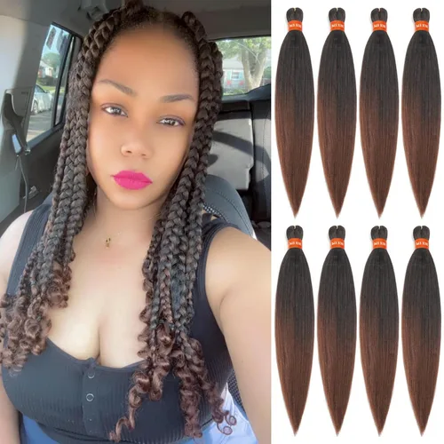Vista 26 de Cabello trenzado preestirado ombré, extensiones de cabello trenzado sedoso, sin picazón, trenzas de cabello trenzado de ganchillo con textura Yaki