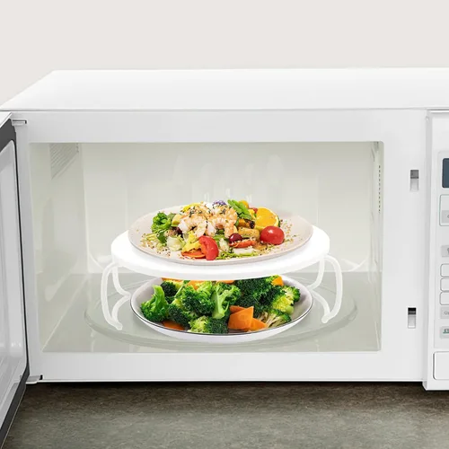 Vista 5 de Cabilock Bandeja de verduras para alimentos, 2 unidades, soporte para bandeja de microondas con capas de calefacción de plástico plegable