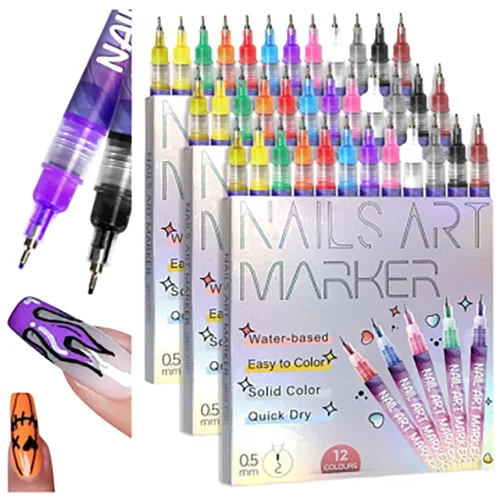 Vista 8 de Juego de 12 bolígrafos de arte de uñas, 2026, nuevos marcadores de arte de uñas para arte de uñas 3D, pincel de pintura de dibujo para bricolaje