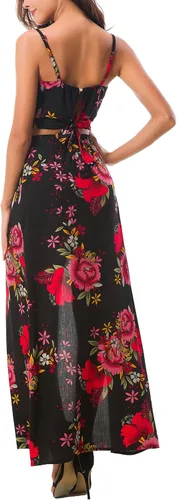 Vista 4 de Kormei Vestido largo largo con estampado floral para mujer de dos piezas con abertura lateral
