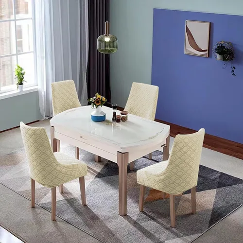 Vista 7 de Fundas para sillas de comedor de tela jacquard, de ajuste elástico, fundas para sillas laterales con respaldo de ala, silla de comedor tapizada