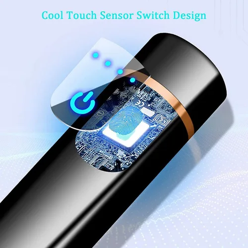 Vista 6 de Encendedor inteligente de huellas dactilares, recargable por USB, resistente al viento, sin llama, mini cilíndrico, azul