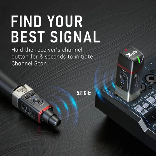 Vista 4 de Xvive U35 Sistema de Micrófono Inalámbrico 5.8GHz Transmisor XLR Inalámbrico y Receptor para Micrófono Dinámico, Mezclador de Audio, Sistema PA