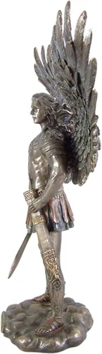 Vista 2 de Arcángel de tono bronce San Miguel con espada y estatua de vaina, 11 pulgadas