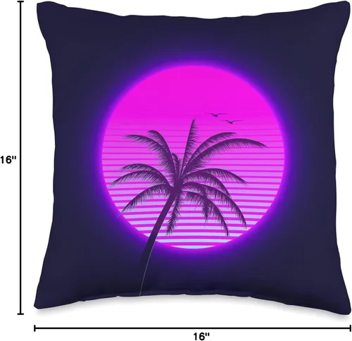 Vista 4 de Vaporwave 80s Retro Palm Tree Sunset Synthwave - Cojín de 15.7 x 15.7 in, multicolor