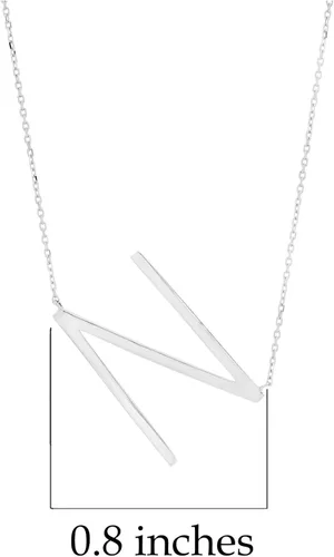 Vista 3 de MAX + STONE Collar de plata de ley maciza con inicial de bloque lateral grande con cadena extensible de 16+2 pulgadas, Metal