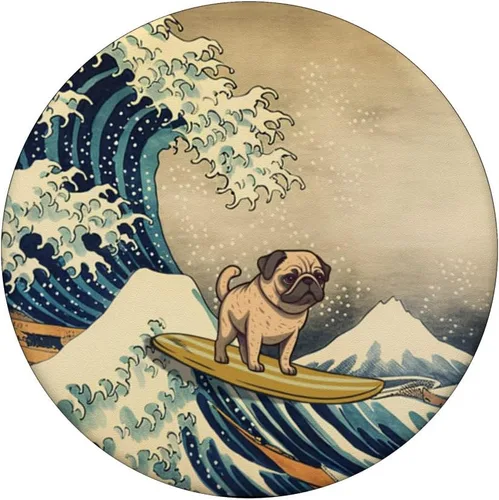 Vista 3 de Surfeando Pug Kanagawa Wave Perro Japonés Divertido PopSockets Intercambiables PopGrip