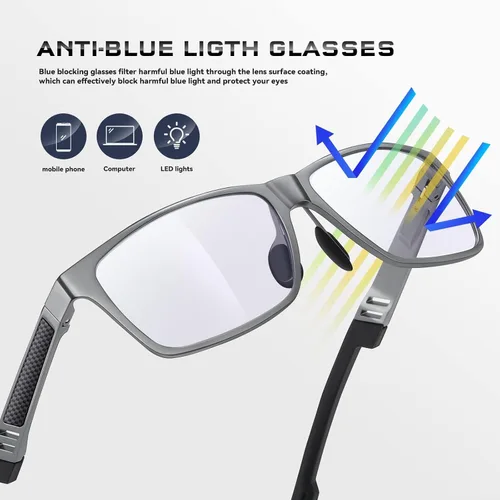 Vista 6 de Gafas de bloqueo de luz azul para hombres/mujeres, gafas de juegos para computadora, marco de metal