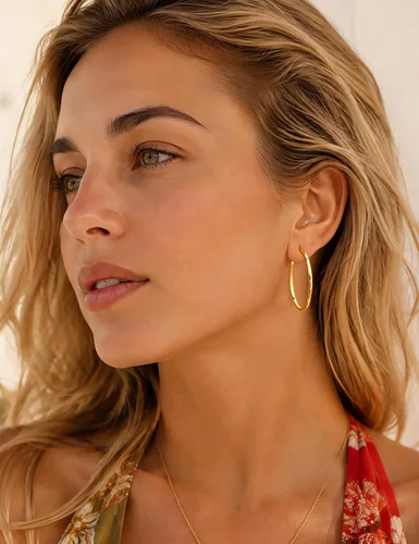 Vista 3 de Aretes de aro de corte de diamante para mujer, aro ligero y fino Dorado