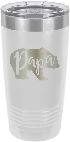 Vista 18 de PAPA BEAR BLACK Vaso de bebida de 20 onzas con pajita Taza de viaje grabada con láser Comparar con Yeti Rambler Idea de regalo para papá