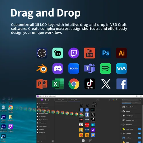 Vista 5 de TreasLin VSDinside Stream Controller Deck con 18 teclas macro personalizables para activar acciones en OBS Twitch YouTube para creadores