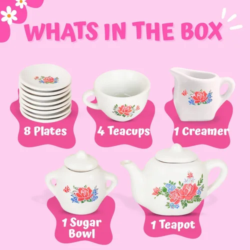 Vista 2 de Juego de té de cerámica de porcelana en miniatura floral de 17 piezas, juego de simulación para niños, juego de cocina pequeño, muñeca divertida