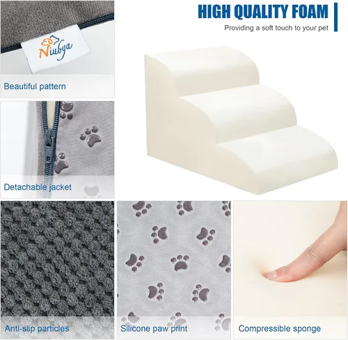 Vista 3 de Escaleras para Perros para Perros Pequeños - Rampa de Espuma de Alta Densidad, Pasos Extra Anchos para Mascotas con Fondo Antideslizante para Camas