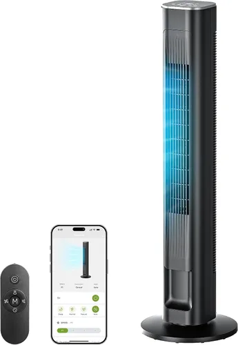 Vista 9 de MORENTO Ventilador de torre inteligente con control remoto, WiFi/aplicación Negro