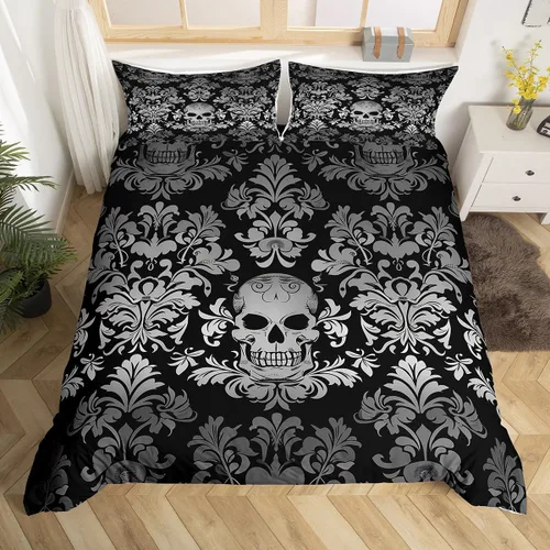 Vista 14 de Erosebridal Juego de ropa de cama gótica de damasco para adultos, funda de edredón victoriana antigua, tamaño individual, funda de edredón gótica
