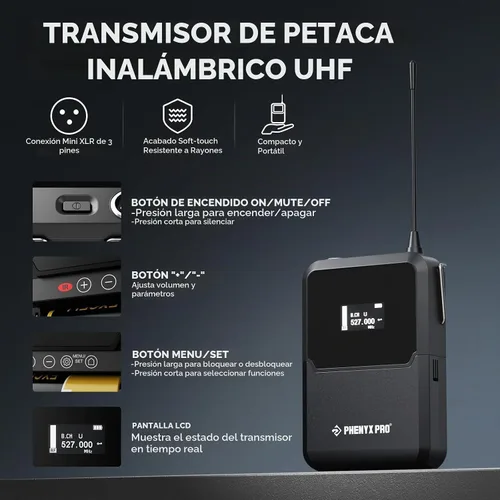 Vista 2 de Phenyx Pro Transmisor inalámbrico de cuerpo UHF True Diversity PWB-A2