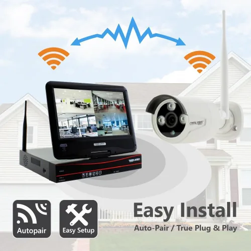 Vista 2 de Crystal Vision CVT9608E-3010W Sistema de vigilancia inalámbrico True HD todo en uno NVR CCTV con disco duro de 2 TB, monitor y enrutador integrados