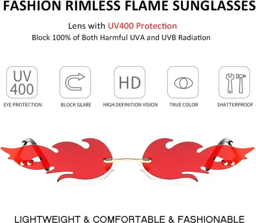 Vista 2 de Dollger Rimless Frame Sunglasses for Women Men Trendy Fire Sunglasses UV400 Protection