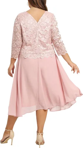 Vista 6 de Vestido de encaje de lentejuelas para mujer, talla grande, tallas grandes, para regalos para madres, ocasiones especiales, vestidos de fiesta de boda