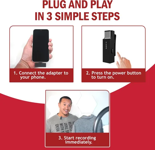 Vista 5 de Micrófono Lavalier inalámbrico para iPhone y todos los dispositivos, micrófono único de 2.4 GHz, audio con cancelación de ruido, largo alcance
