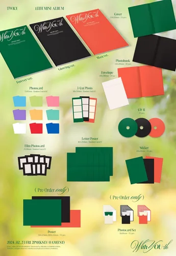 Vista 2 de Twice with You-th 13th Mini Album Standard Forever Version CD+1p Letter Poster on Pack+PhotoBook+5p PhotoCard+1p 3-Cut PhotoCard+1p Film