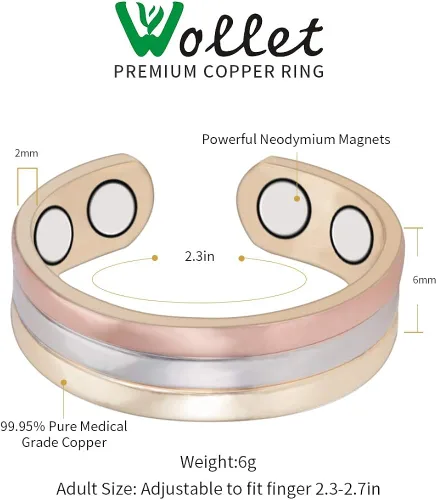 Vista 4 de (3 unidades) anillos de cobre magnéticos saludables para artritis para mujeres regalo para mujeres mamá esposa joyería mejor alivio del dolor