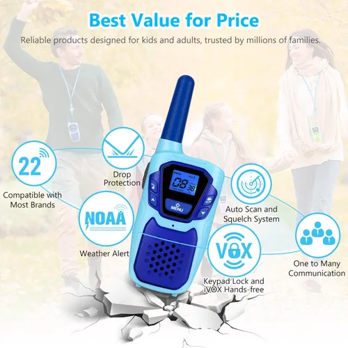 Vista 6 de Topsung Walkie Talkies for Kids Long Range Walkie-Talkie for Adults Rechargeable 6 Pack with Lanyard NOAA USB, Family Pink 2 Way Radio Toys for 3-12