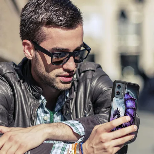 Vista 4 de FUYOCWE Funda para Motorola Moto G 5G 2023 con tarjetero, diseño de dragón morado bajo luna llena, piel sintética, función atril, ranura