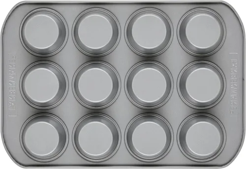 Vista 9 de Farberware, utensilio para hornear antiadherente, asadera para muffins (12 copas), color gris, Sartén para muffins, 12 tazas, ninguno , Gris