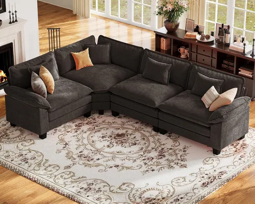 Vista 88 de Sofá modular de gran tamaño de 154 pulgadas, cómodo sofá en forma de U con 3 otomanas móviles, sofá moderno de felpilla de 7 plazas para sala