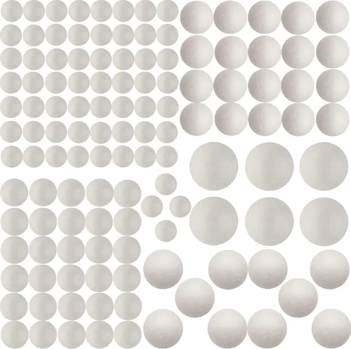 Vista 8 de Paquete de 300 bolas de espuma para manualidades, 4 tamaños incluyendo 1-2 pulgadas, bolas redondas lisas de poliestireno, bolas de espuma