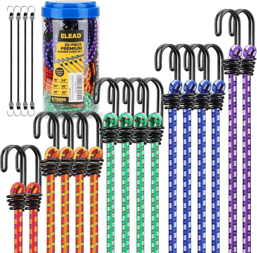 Vista 20 de Rollo de cuerda elástica resistente, cuerdas elásticas de grado marino de 1/4 pulgadas x 110 pies, cuerdas elásticas negras superelásticas, cable