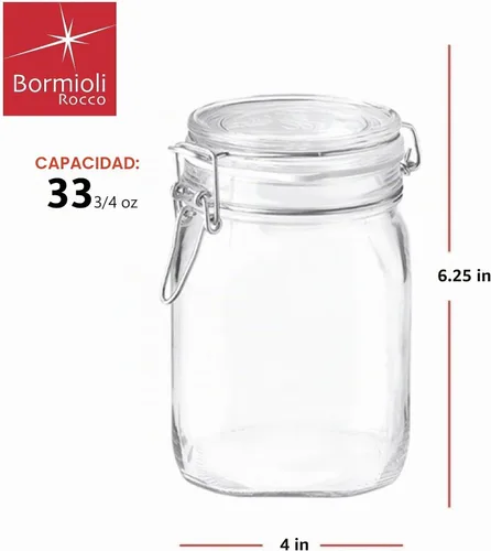 Vista 2 de Bormioli Rocco Tarros de almacenamiento de vidrio transparente: tapa hermética con bisagras con junta a prueba de fugas, recipiente de comida