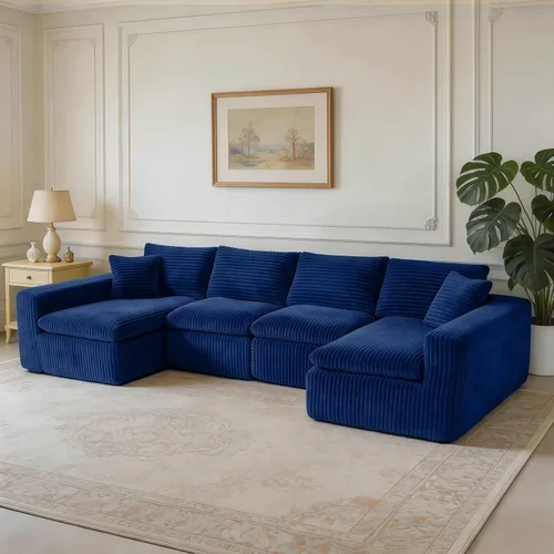 Vista 10 de THSUPER 130'' Oversized U Shaped Deep Seat Boneless Sectional Couch. Beige 6-Seat Plush Corduroy Cloud Sofa, No Assembly Required, 19" Extra-High